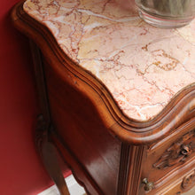 Load image into Gallery viewer, Antique French Walnut Bedside Table with Marble Top with Single Door and Drawer B12999