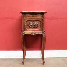 Load image into Gallery viewer, Antique French Walnut Bedside Table with Marble Top with Single Door and Drawer B12999
