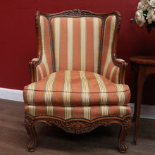 Load image into Gallery viewer, x SOLD Antique French Armchair, Cherrywood and Fabric, Wing Back Chair, Feather/Down Cushion. B12111