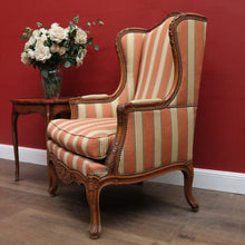 Load image into Gallery viewer, x SOLD Antique French Armchair, Cherrywood and Fabric, Wing Back Chair, Feather/Down Cushion. B12112