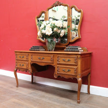 Load image into Gallery viewer, x SOLD Antique French Oak Dressing Table Tri Fold Mirror Cabriole Legs. B12723