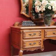 Load image into Gallery viewer, x SOLD Antique French Oak Dressing Table Tri Fold Mirror Cabriole Legs. B12723