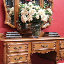 Load image into Gallery viewer, x SOLD Antique French Oak Dressing Table Tri Fold Mirror Cabriole Legs. B12723