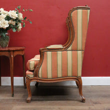 Load image into Gallery viewer, x SOLD Antique French Armchair, Cherrywood and Fabric, Wing Back Chair, Feather/Down Cushion. B12112