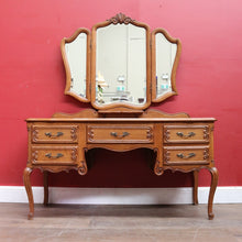Load image into Gallery viewer, x SOLD Antique French Oak Dressing Table Tri Fold Mirror Cabriole Legs. B12723