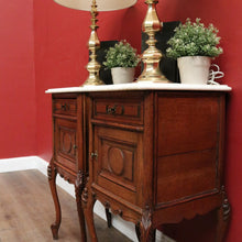 Load image into Gallery viewer, x SOLD Antique French Oak and Marble Top Bedside Cabinets or Lamp Tables. B12085