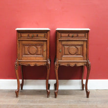 Load image into Gallery viewer, x SOLD Antique French Oak and Marble Top Bedside Cabinets or Lamp Tables. B12085