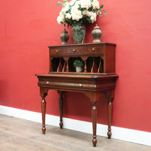 Load image into Gallery viewer, Antique Mid-Century Mahogany Writing Desk – Gilt Leather, File Drawer, Pull-Out Surface. B12572