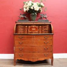 Load image into Gallery viewer, Vintage Cylinder Top Ladies Desk Kingwood Satinwood Inlay c1940. B12782