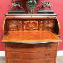 Load image into Gallery viewer, Vintage Cylinder Top Ladies Desk Kingwood Satinwood Inlay c1940. B12782