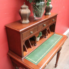 Load image into Gallery viewer, Antique Mid-Century Mahogany Writing Desk – Gilt Leather, File Drawer, Pull-Out Surface. B12572