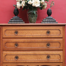 Load image into Gallery viewer, Vintage French Oak 3 Drawer Chest of Drawers with Brass Handles c1940 B12830