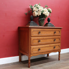 Load image into Gallery viewer, Vintage French Oak 3 Drawer Chest of Drawers with Brass Handles c1940 B12830