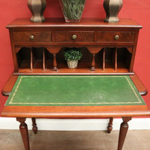 Load image into Gallery viewer, Antique Mid-Century Mahogany Writing Desk – Gilt Leather, File Drawer, Pull-Out Surface. B12572