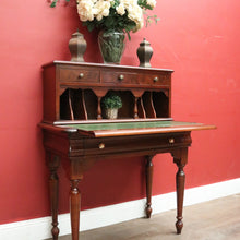 Load image into Gallery viewer, Antique Mid-Century Mahogany Writing Desk – Gilt Leather, File Drawer, Pull-Out Surface. B12572