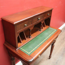 Load image into Gallery viewer, Antique Mid-Century Mahogany Writing Desk – Gilt Leather, File Drawer, Pull-Out Surface. B12572