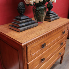 Load image into Gallery viewer, Vintage French Oak 3 Drawer Chest of Drawers with Brass Handles c1940 B12830