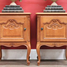 Load image into Gallery viewer, A Pair of Vintage French Oak Single Door Bedside Lamp Table Cabinets B12831