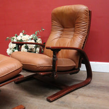 Load image into Gallery viewer, Westnofa Mid-Century Tan Leather Recliner with Footstool Norway. B12587