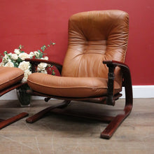 Load image into Gallery viewer, Westnofa Mid-Century Tan Leather Recliner with Footstool Norway. B12587