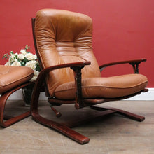 Load image into Gallery viewer, Westnofa Mid-Century Tan Leather Recliner with Footstool Norway. B12587