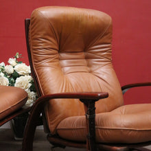 Load image into Gallery viewer, Westnofa Mid-Century Tan Leather Recliner with Footstool Norway. B12587