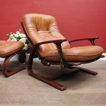 Load image into Gallery viewer, Westnofa Mid-Century Tan Leather Recliner with Footstool Norway. B12587