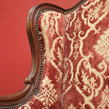 Load image into Gallery viewer, x SOLD A Pair of Antique French Wing Back Armchairs with Down/Feather Cushions - Burgundy-coloured fabric. B12583.