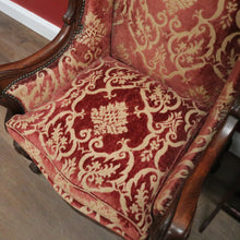 Load image into Gallery viewer, x SOLD A Pair of Antique French Wing Back Armchairs with Down/Feather Cushions - Burgundy-coloured fabric. B12583.