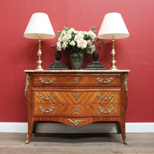 Load image into Gallery viewer, Antique French Walnut, Gilt Brass and Marble Top Three Drawer, Chest of Drawers. B12136