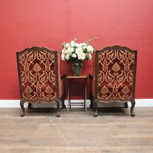 Load image into Gallery viewer, x SOLD A Pair of Antique French Wing Back Armchairs with Down/Feather Cushions - Burgundy-coloured fabric. B12583.