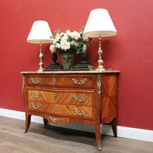 Load image into Gallery viewer, Antique French Walnut, Gilt Brass and Marble Top Three Drawer, Chest of Drawers. B12136