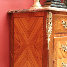 Load image into Gallery viewer, Antique French Walnut, Gilt Brass and Marble Top Three Drawer, Chest of Drawers. B12136