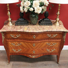 Load image into Gallery viewer, Antique French Walnut, Gilt Brass and Marble Top Three Drawer, Chest of Drawers. B12136