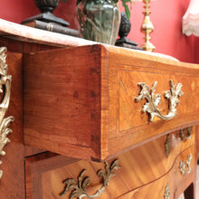 Load image into Gallery viewer, Antique French Walnut, Gilt Brass and Marble Top Three Drawer, Chest of Drawers. B12136