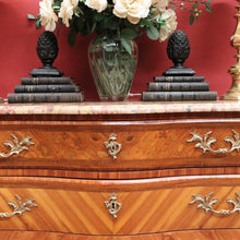 Load image into Gallery viewer, Antique French Walnut, Gilt Brass and Marble Top Three Drawer, Chest of Drawers. B12136