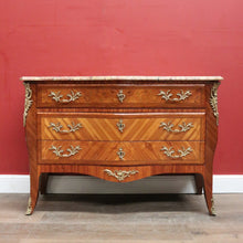 Load image into Gallery viewer, Antique French Walnut, Gilt Brass and Marble Top Three Drawer, Chest of Drawers. B12136