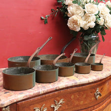 Load image into Gallery viewer, Eight Antique Copper and Cast Iron Saucepans - Antwerpen (Antwerp), Belgium B12047