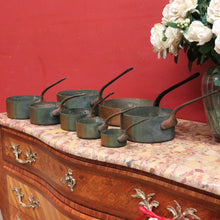 Load image into Gallery viewer, Eight Antique Copper and Cast Iron Saucepans - Antwerpen (Antwerp), Belgium B12047