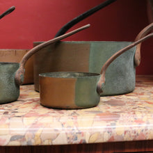Load image into Gallery viewer, Eight Antique Copper and Cast Iron Saucepans - Antwerpen (Antwerp), Belgium B12047