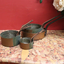 Load image into Gallery viewer, Eight Antique Copper and Cast Iron Saucepans - Antwerpen (Antwerp), Belgium B12047