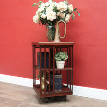 Load image into Gallery viewer, x SOLD Antique English Mahogany Revolving Bookcase – 2 Tier, Inlaid Top, on Casters. B12592