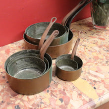Load image into Gallery viewer, Eight Antique Copper and Cast Iron Saucepans - Antwerpen (Antwerp), Belgium B12047