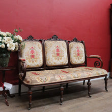 Load image into Gallery viewer, Antique French Oak 3 Seat Settee Chaise Upholstered Palour Lounge B13012