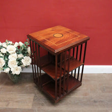 Load image into Gallery viewer, x SOLD Antique English Mahogany Revolving Bookcase – 2 Tier, Inlaid Top, on Casters. B12592
