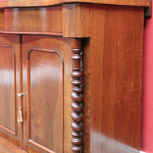 Load image into Gallery viewer, Antique English Mahogany 2 Door Barley Twist Columns Arched Panels with Carved backboard B13013