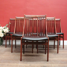 Load image into Gallery viewer, Set of Six Mid-Century Scandinavian Dining Chairs – Spindle Back, Black Seats. B12589