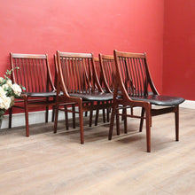 Load image into Gallery viewer, Set of Six Mid-Century Scandinavian Dining Chairs – Spindle Back, Black Seats. B12589