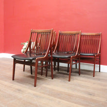 Load image into Gallery viewer, Set of Six Mid-Century Scandinavian Dining Chairs – Spindle Back, Black Seats. B12589