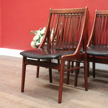 Load image into Gallery viewer, Set of Six Mid-Century Scandinavian Dining Chairs – Spindle Back, Black Seats. B12589